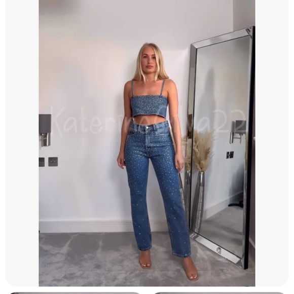 ZARA RHINESTONE DENIM CROP TOP - Picture 7 of 7